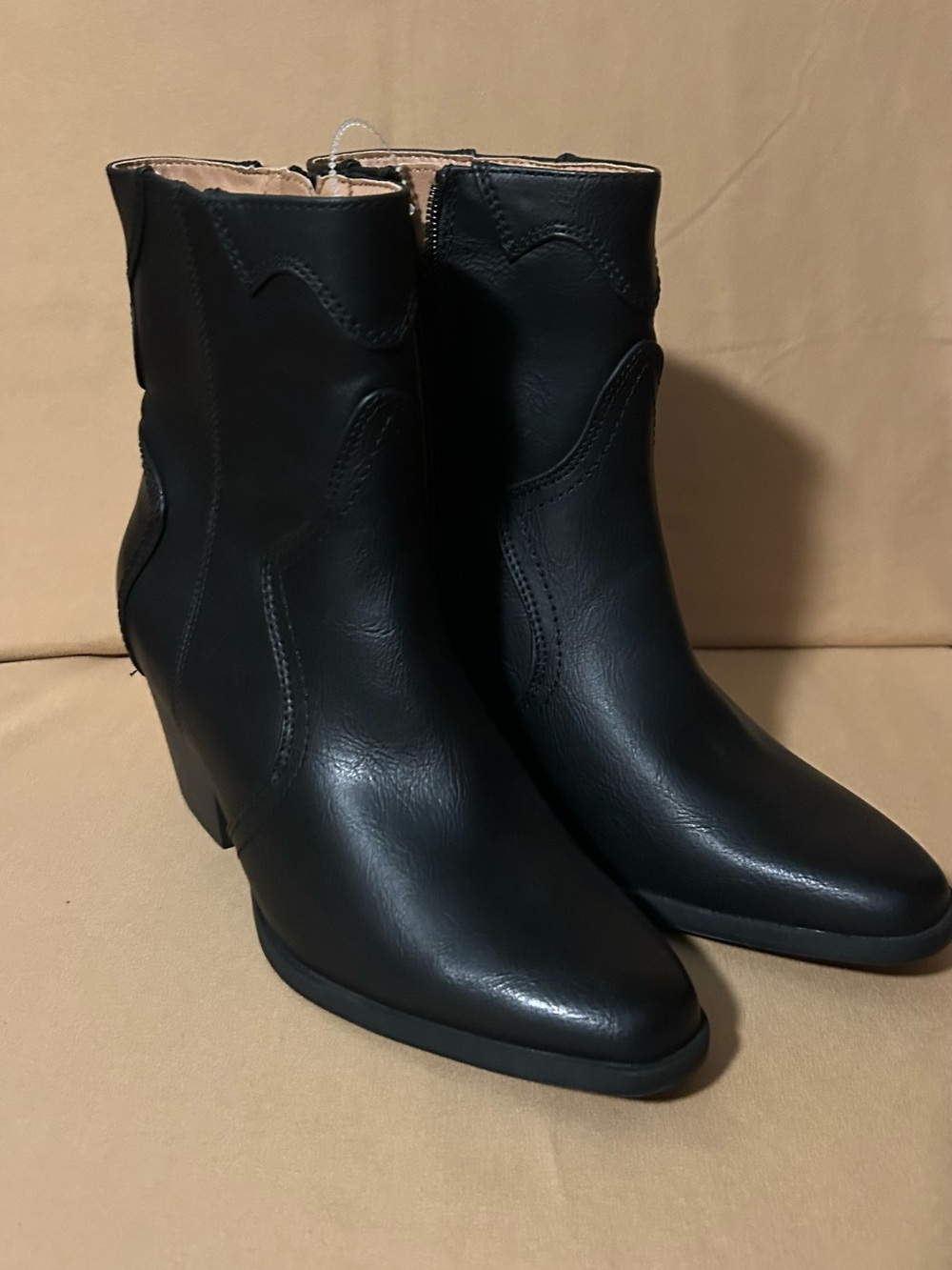 Justice Black Faux Leather Ankle Booties with Western Stitching